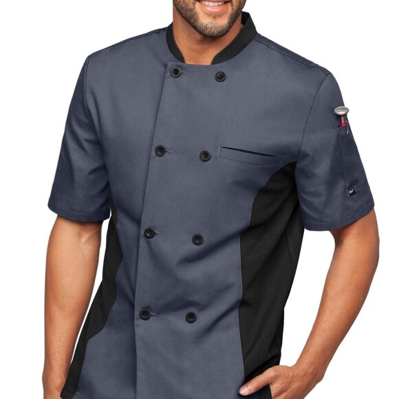 Professional Chef Coat Mesh Side Panels Short Sleeve Kitchen Uniform Workwear